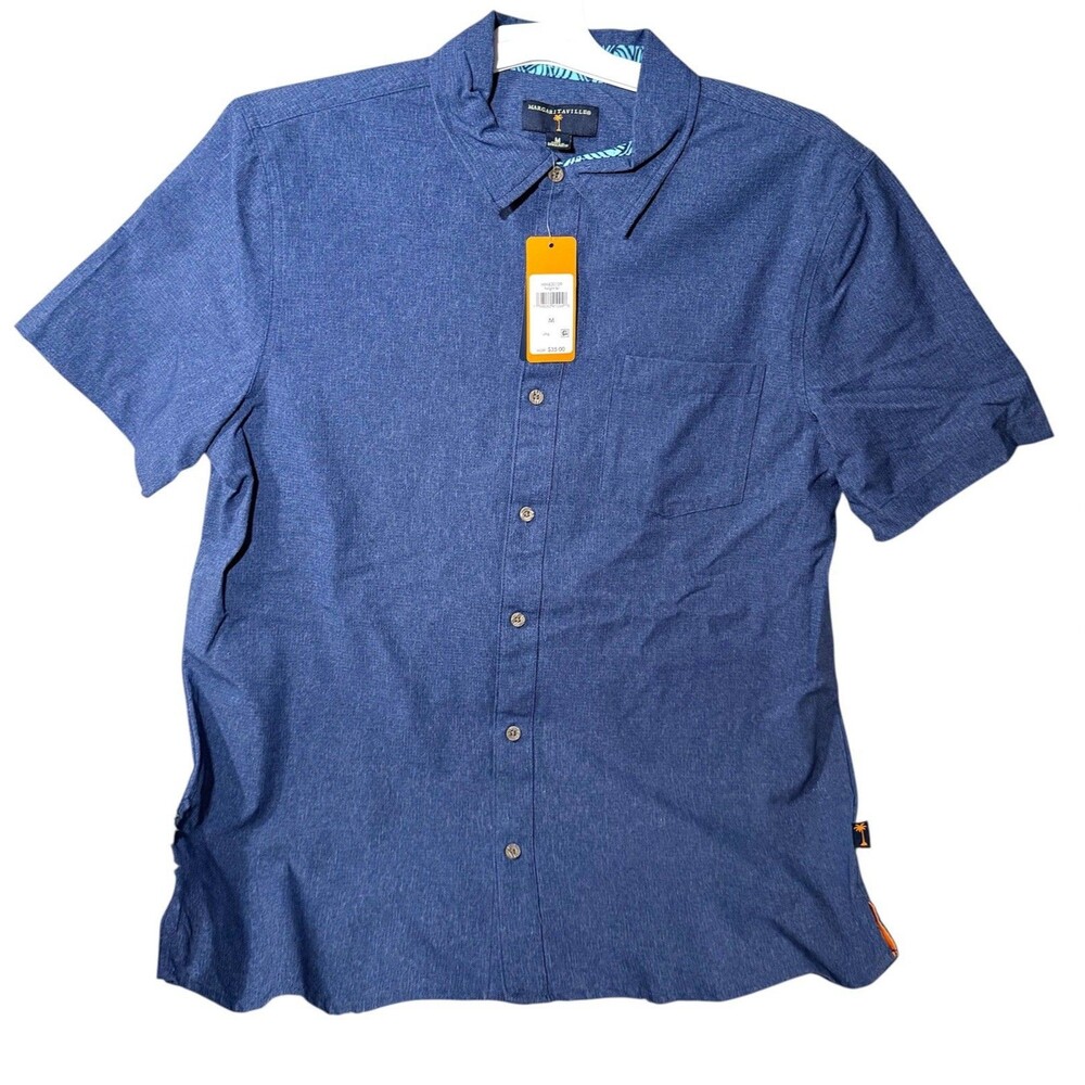 Margaritaville Casual Button Down Collard Men's Shirt Twilight Blue Beach Size M